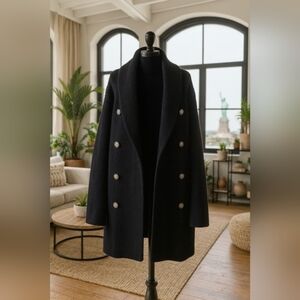 Napoleon 2XL Men Black Wool Knit Longline Open Front Car Coat Cardigan Sweater